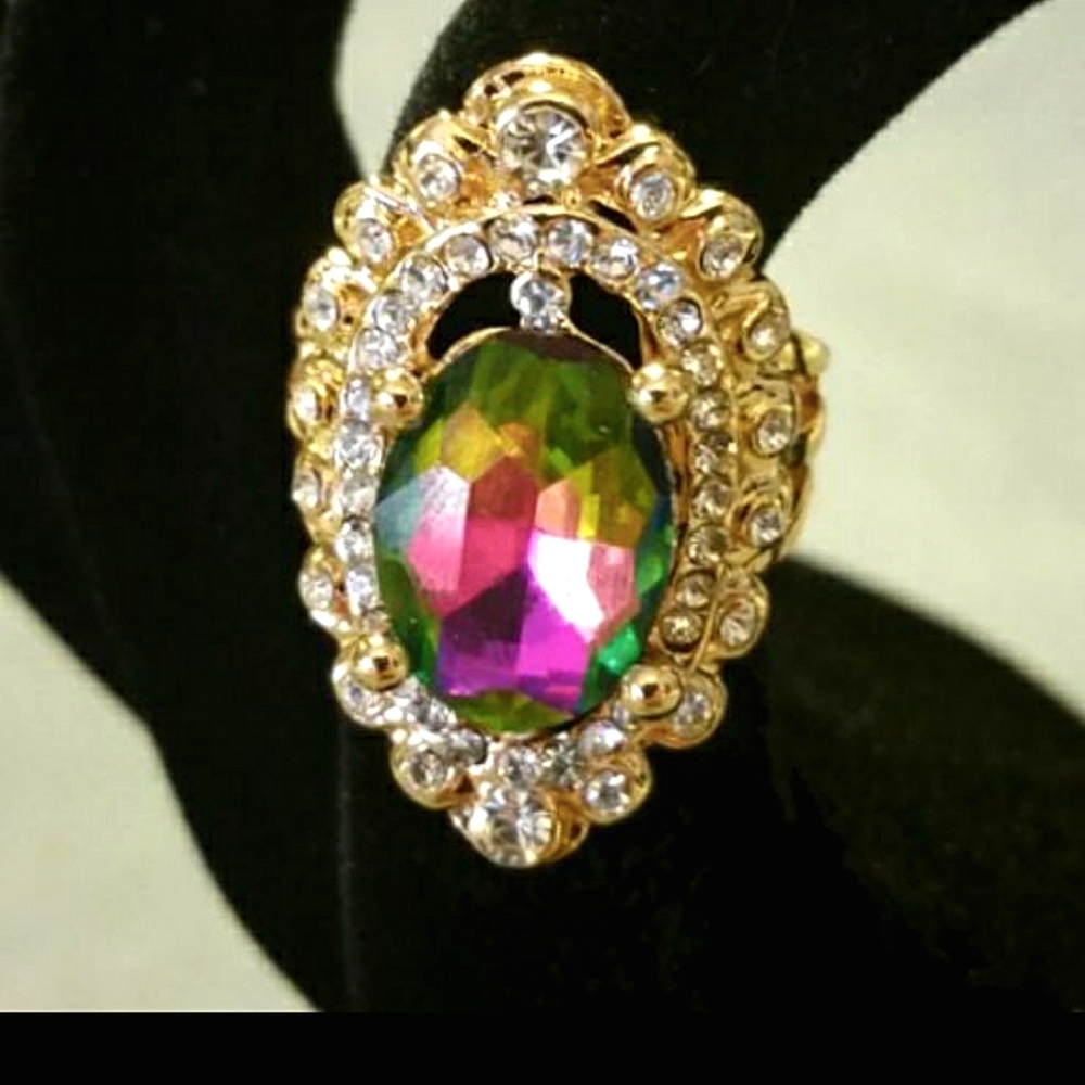 Size 6 - Gold Plated Rainbow Topaz Ring